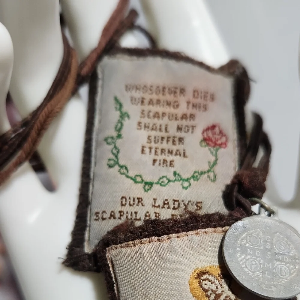Brown and Cream Religious Scapular Necklace